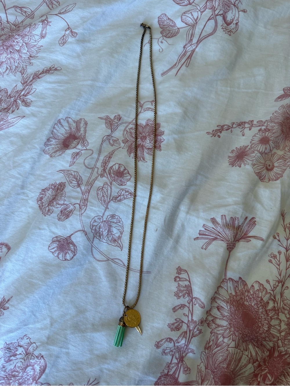 Gold-Tone Necklace with Green Tassel Charm
